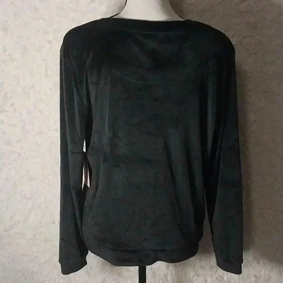 Juicy Couture Women Black Velvet Fleece Top, Rhinestone Embellished Logo, Sz XL - Picture 4 of 8
